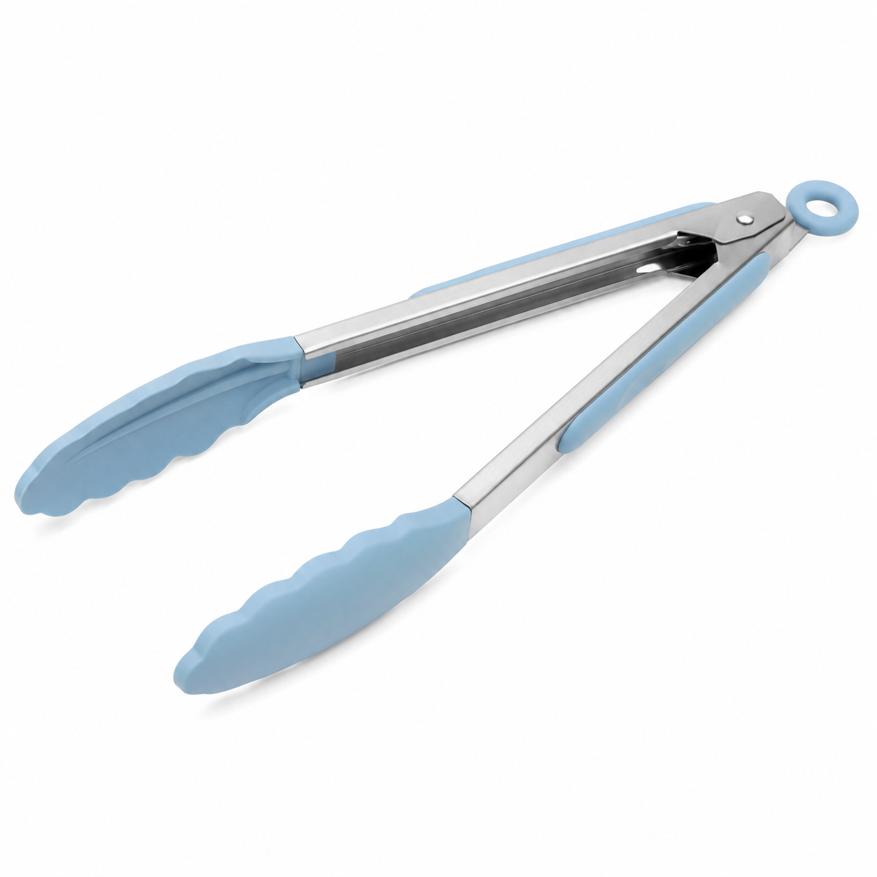 Pince de cuisine en silicone bleu brume avec verrou 30 cm