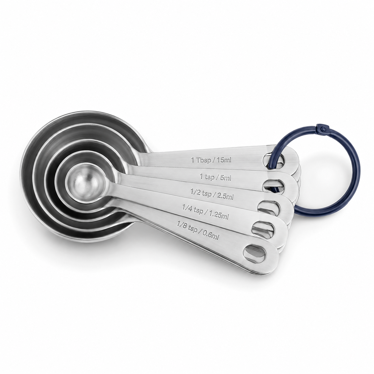 Ensemble de 5 cuillères doseuses en inox bleu marine emboîtables
