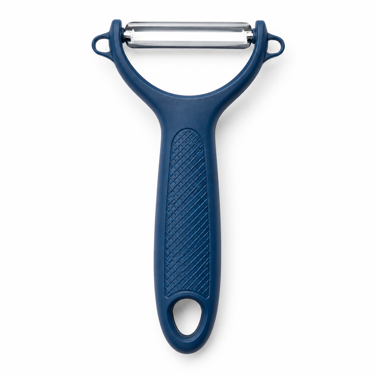 Éplucheur en Y en inox avec manche bleu pétrole 15 cm