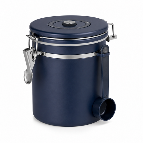 Boîte à café en inox bleu nuit avec valve 1 L