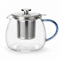 Théière en verre avec filtre inox et détail bleu froid 1 L