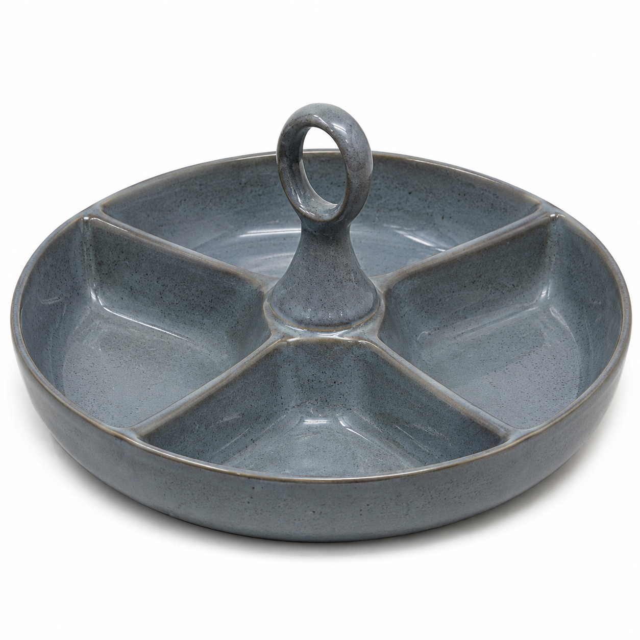 Plateau apéritif compartimenté en céramique gris bleuté 30 cm